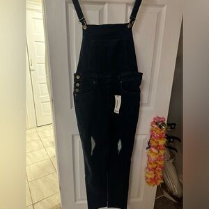 Tall denim distressed slim fit dungaree overall
